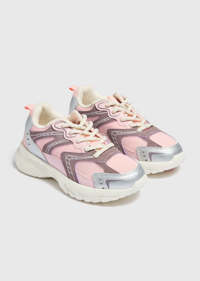 Girls Pink Mesh Chunky Trainers (Younger 10-Older 5)