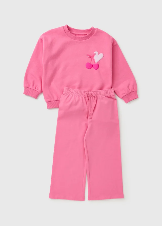 Girls Pink Mon Cheri Sweatshirt & Jogging Bottom Set (1-8yrs)