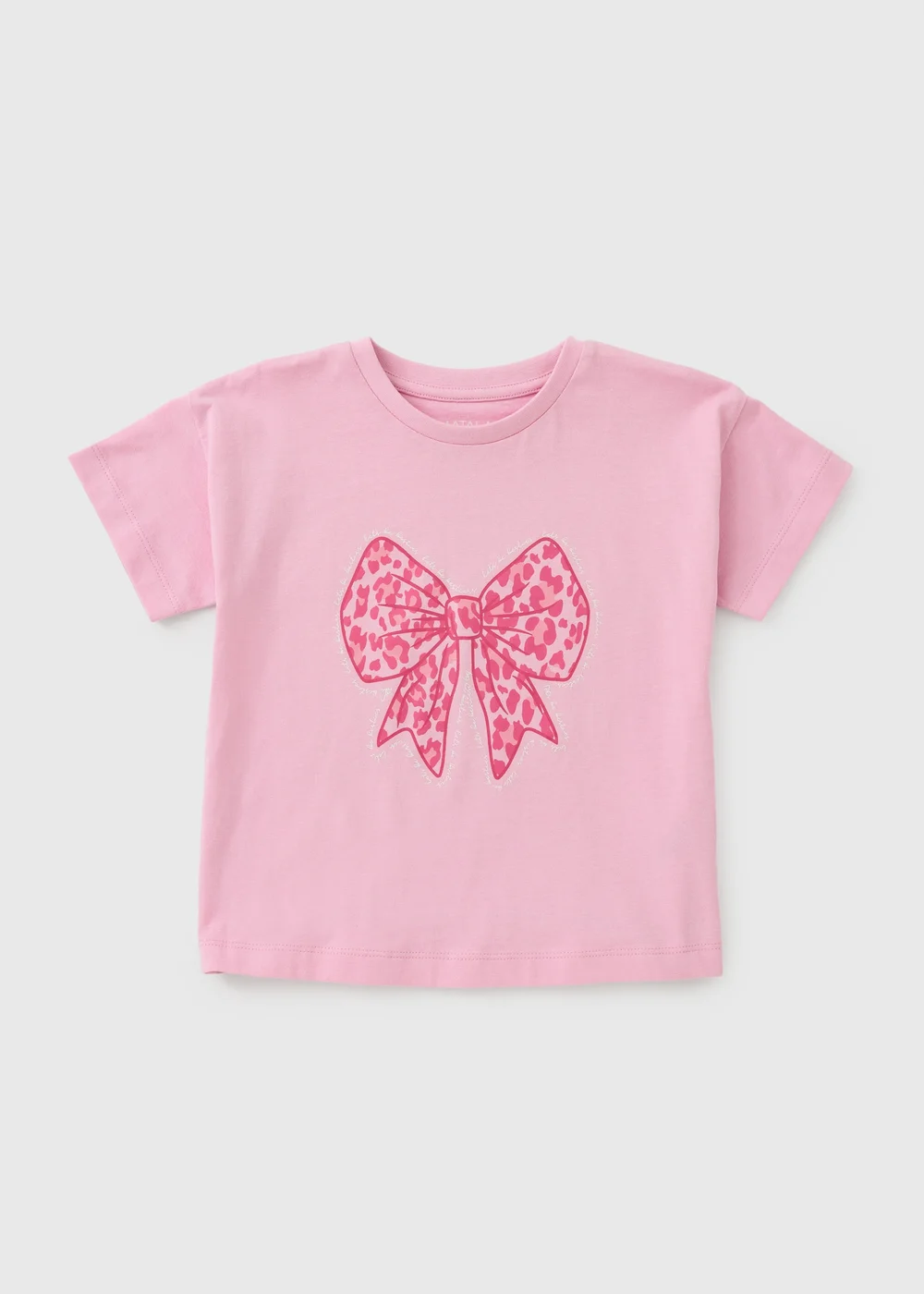 Girls Pink Leopard Print Bow T-Shirt (1-8yrs) - 1-1.5 Yrs Image 1