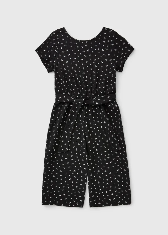 Girls Black Ditsy Floral Jumpsuit (7-15yrs)