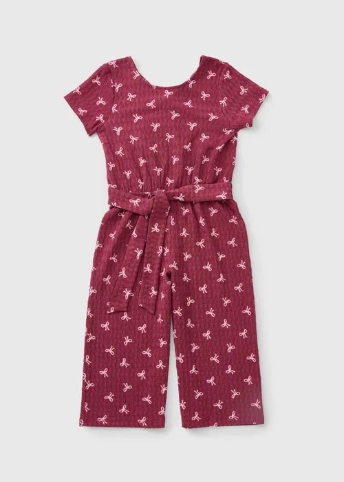 Girls Burgundy Bow Crinkle Jumpsuit (7-15yrs) - 8 Yrs Image 1