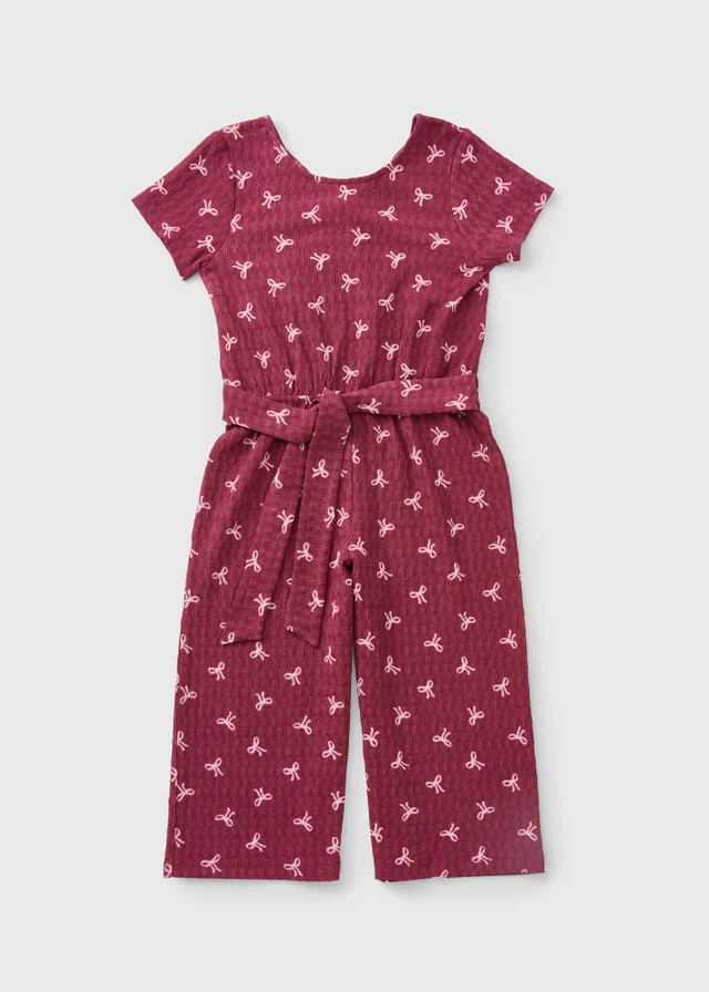 Girls Burgundy Bow Crinkle Jumpsuit (7-15yrs)