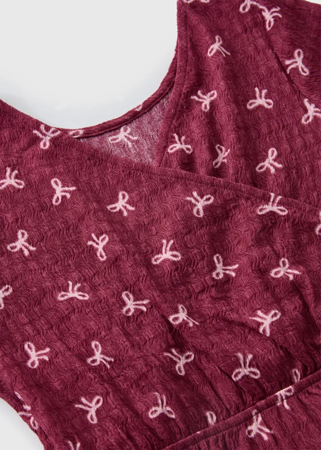 Girls Burgundy Bow Crinkle Jumpsuit (7-15yrs)