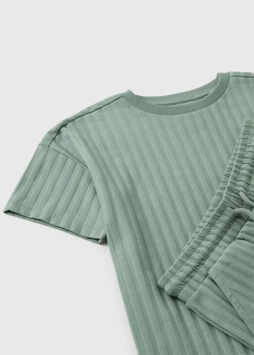 Boys Sage Green Textured T-Shirt & Shorts Set (7-15yrs) - 14 Yrs Image 2