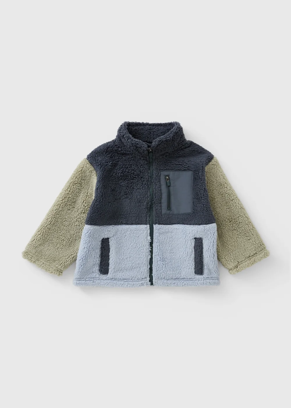 Boys Blue Colour Block Borg Jacket (1-8 Yrs) - 1-1.5 Yrs Image 1