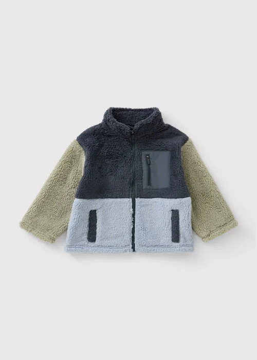 Boys Blue Colour Block Borg Jacket (1-8 Yrs) - 1-1.5 Yrs Image 1