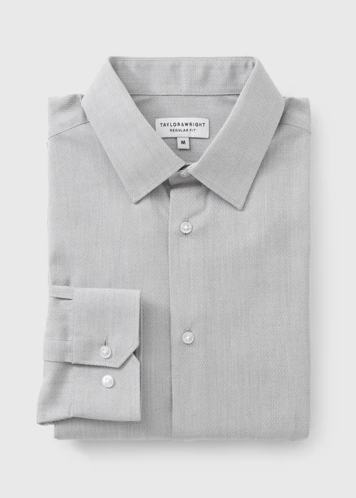 Taylor & Wright Grey Textured Regular Fit Shirt - S Image 1