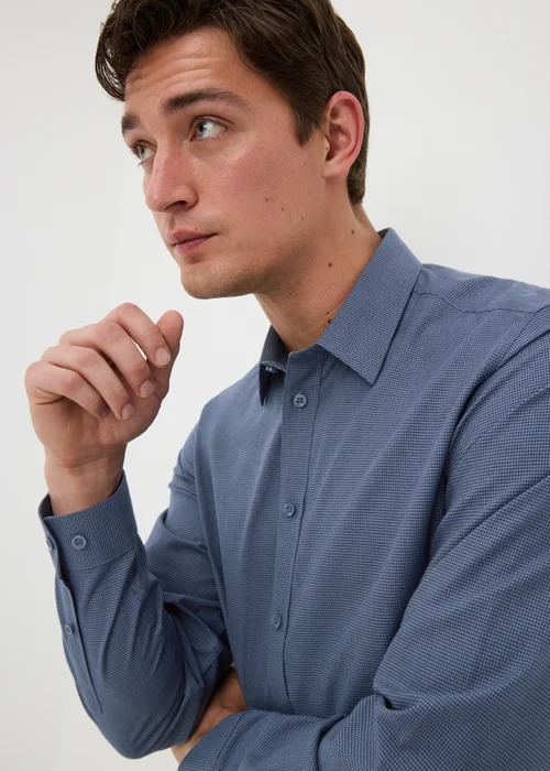 Taylor & Wright Blue Denim Puppytooth Regular Fit Shirt - S Image 3