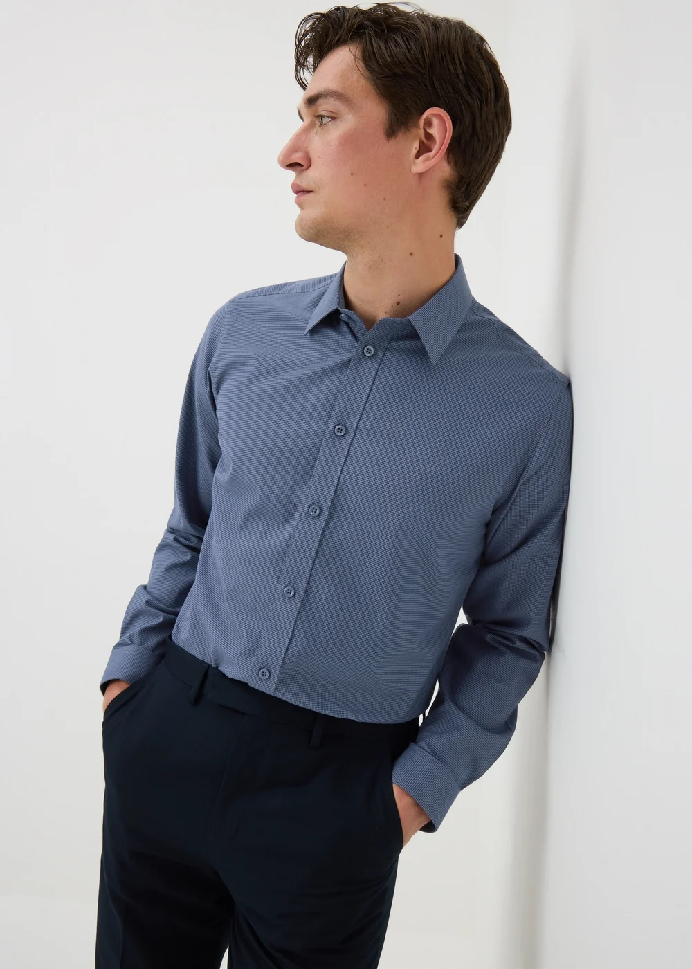 Taylor & Wright Blue Denim Puppytooth Regular Fit Shirt - S Image 1