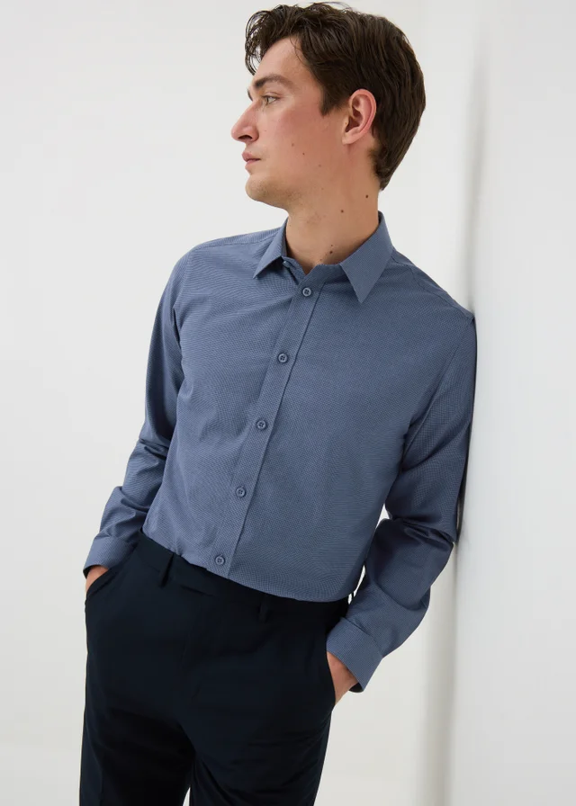 Taylor & Wright Blue Denim Puppytooth Regular Fit Shirt