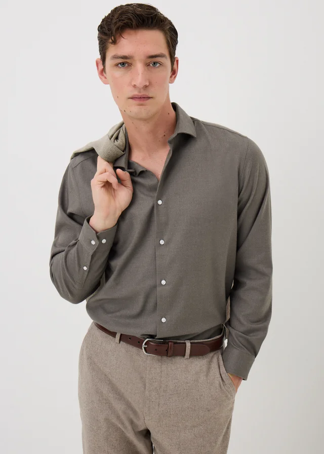 Taylor & Wright Brown Brushed Twill Regular Fit Shirt