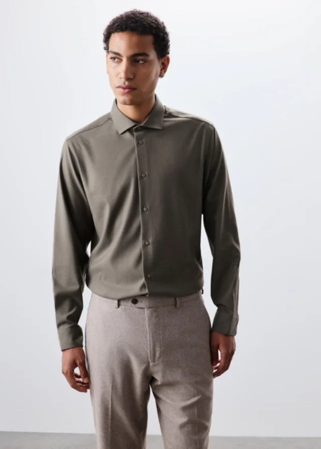 Taylor & Wright Brown Brushed Twill Regular Fit Shirt