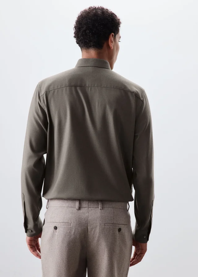 Taylor & Wright Brown Brushed Twill Regular Fit Shirt