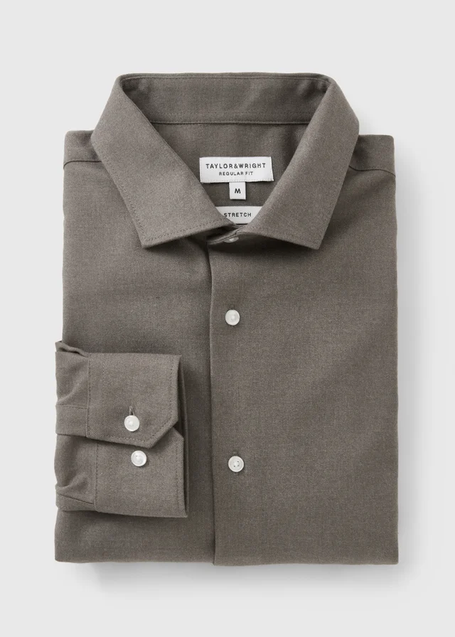 Taylor & Wright Brown Brushed Twill Regular Fit Shirt