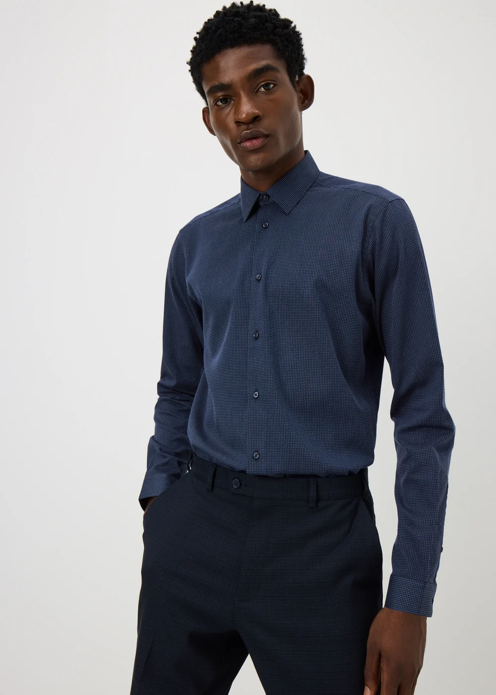 Taylor & Wright Navy Dobby Slim Fit Shirt - S Image 1