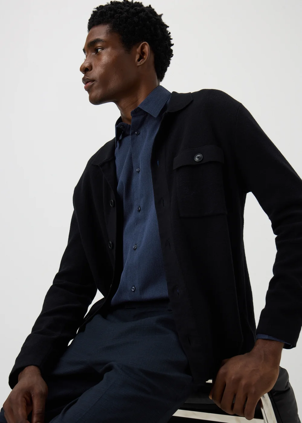 Taylor & Wright Navy Dobby Slim Fit Shirt - S Image 4