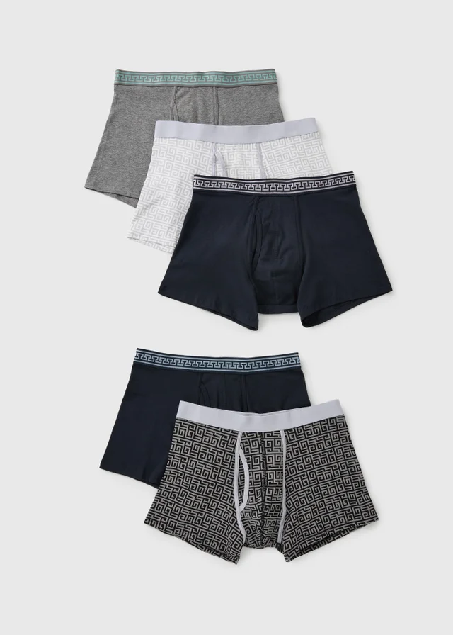 5 Pack Navy Metallic Geometric Print Trunks