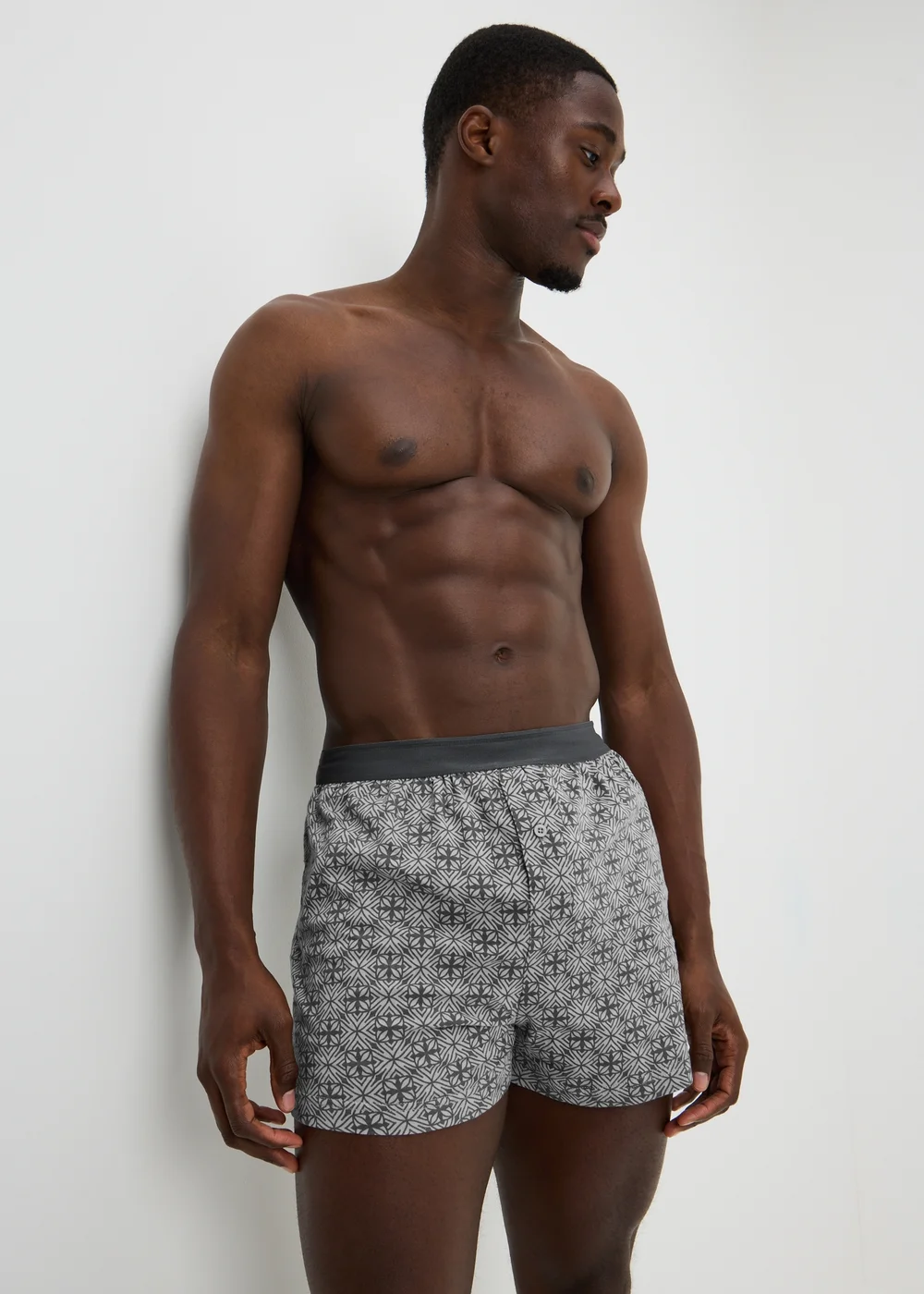 5 Pack Grey Geometric Print Loose Fit Boxers - S Image 2