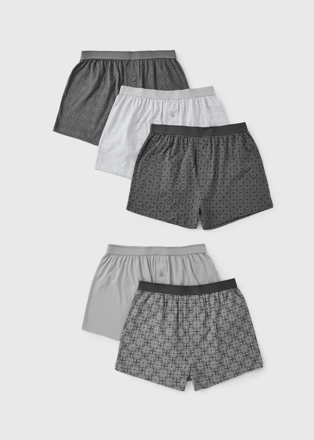 5 Pack Grey Geometric Print Loose Fit Boxers - S Image 1