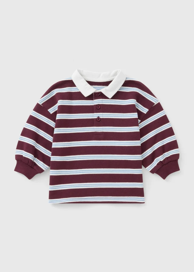 Boys Burgundy Striped Long Sleeved Rugby T-Shirt (1-8yrs)
