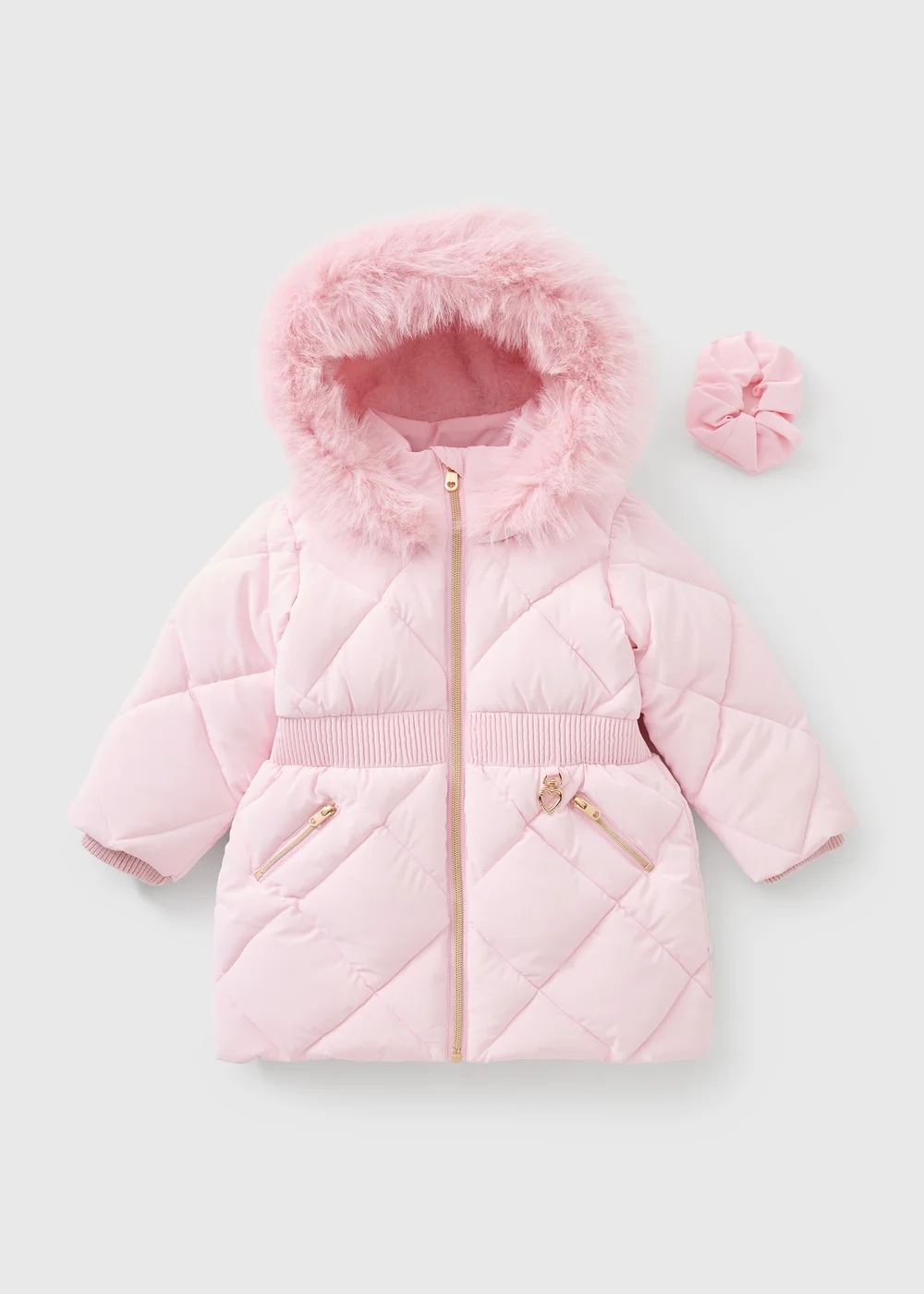Girls Pink Padded School Coat & Scrunchie Set (1-8yrs) - 1-1.5 Yrs Image 1