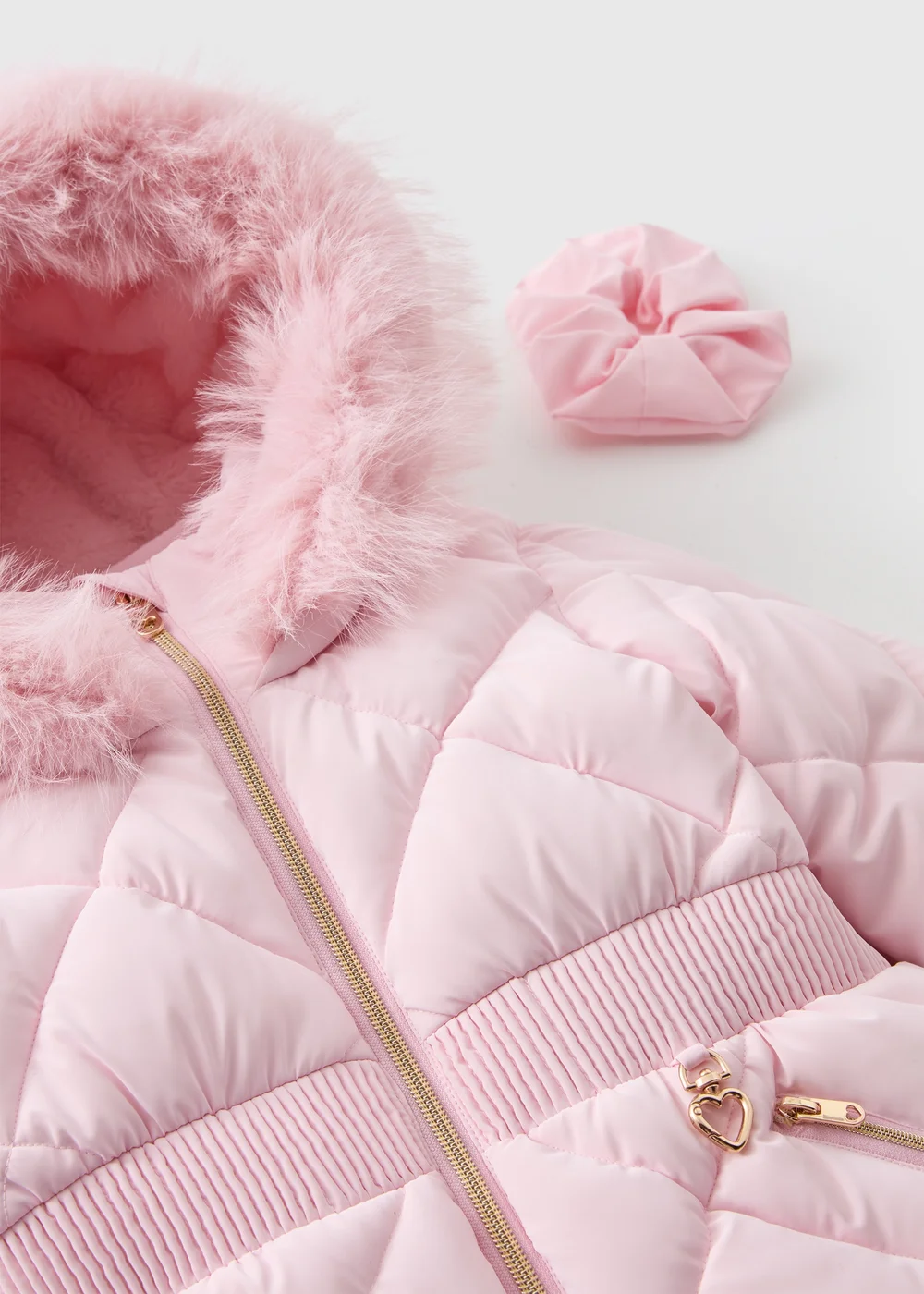 Girls Pink Padded School Coat & Scrunchie Set (1-8yrs) - 1-1.5 Yrs Image 2