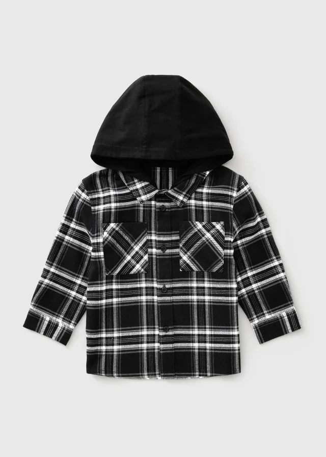 Boys Black Check Hooded Shacket (1-8 Yrs)