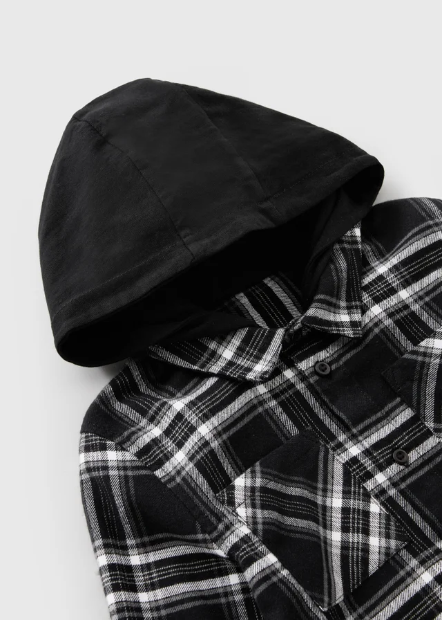 Boys Black Check Hooded Shacket (1-8 Yrs)