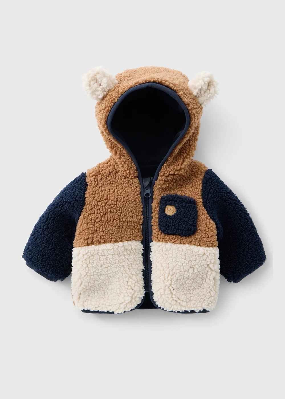 Baby Navy Block Borg Jacket (0-23mths) - Up to 1 Month Image 1