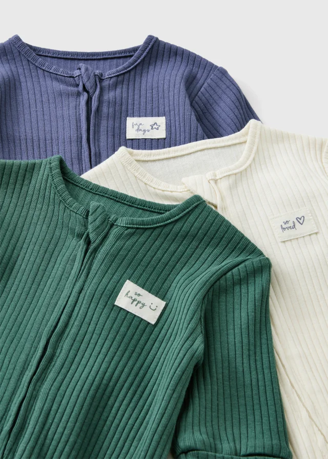 3 Pack Baby Ribbed Sleepsuits (0-18mths)