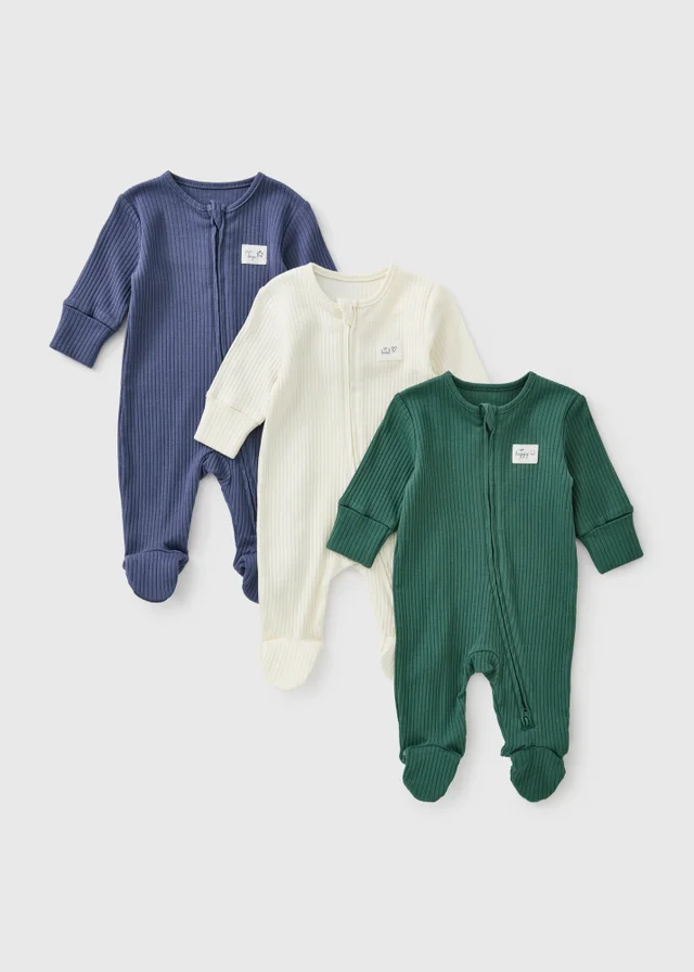 3 Pack Baby Ribbed Sleepsuits (0-18mths)