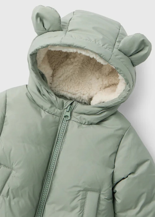 Baby Sage Green Bear Padded Coat (0-23mths) - Up to 1 Month Image 2