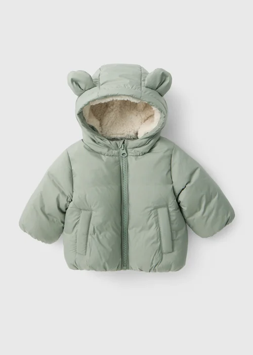 Baby Sage Green Bear Padded Coat (0-23mths) - Up to 1 Month Image 1