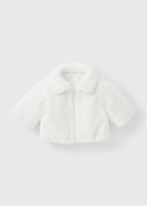 Baby Cream Faux Fur Jacket (0-23mths) - Up to 1 Month Image 1
