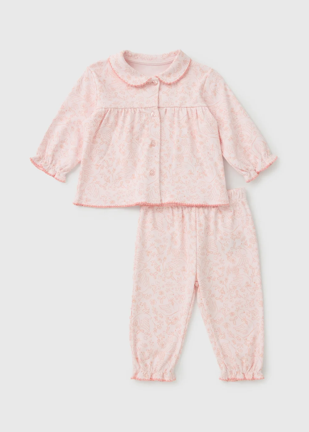Baby Pink Floral Button Up Pyjama Set (0-23mths) - 0-3 months Image 1