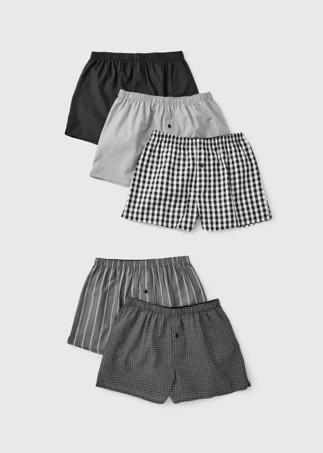 5 Pack Black Woven Boxers
