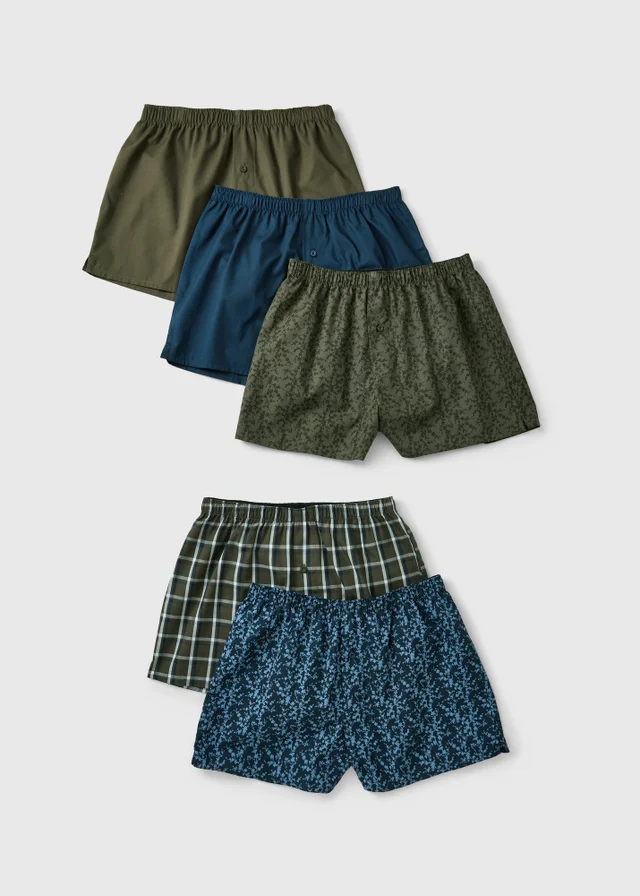 5 Pack Khaki Patterned Woven Boxers