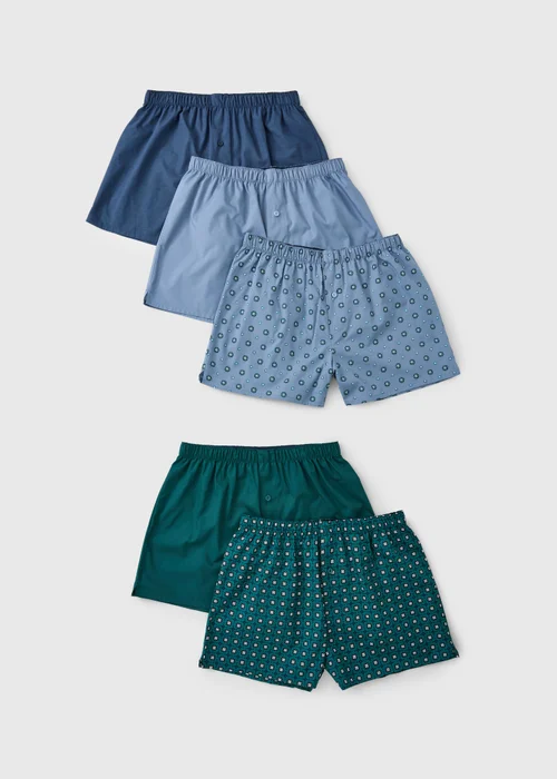 5 Pack Teal Geometric Woven Boxers - S Image 1