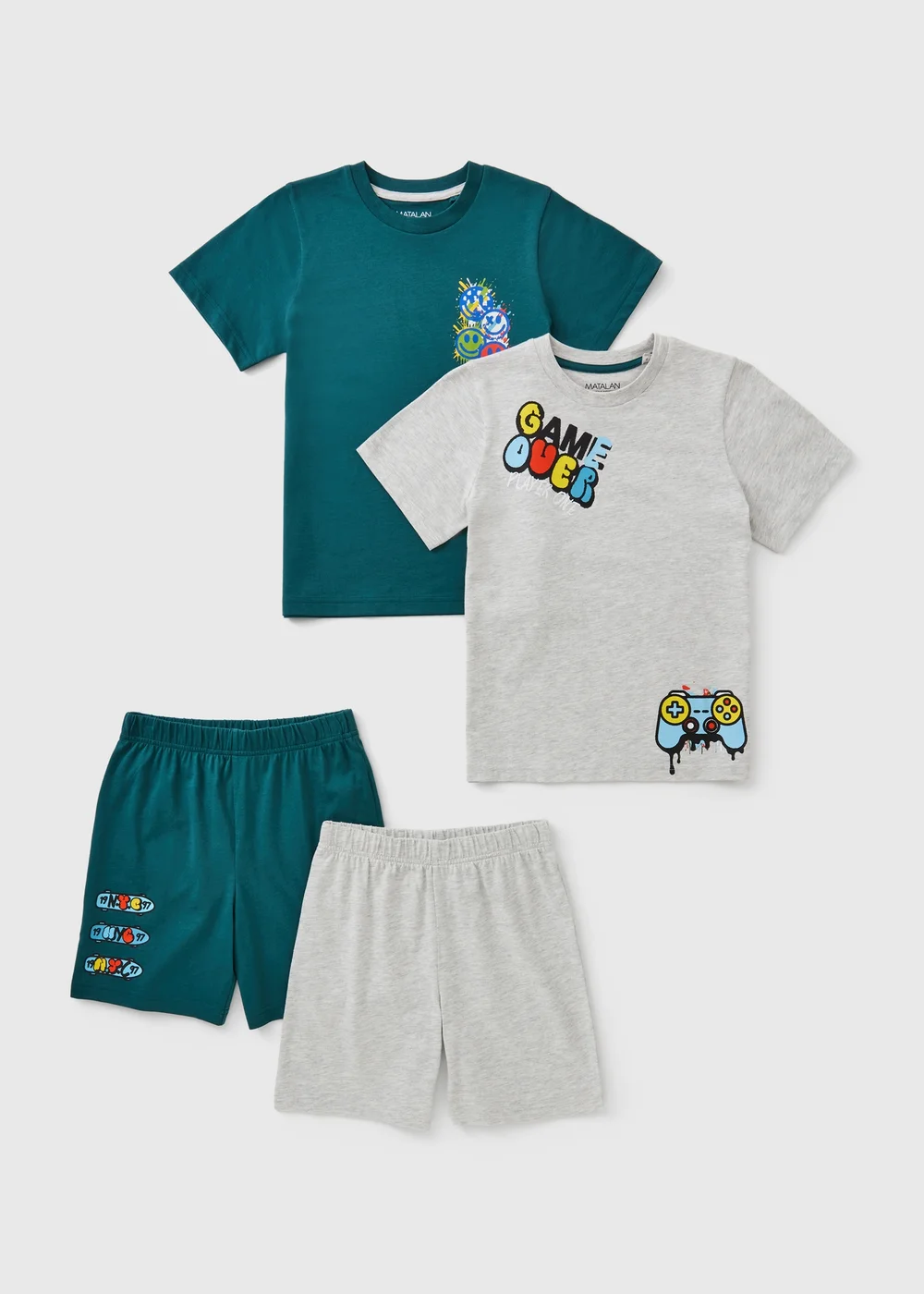 Boys 2 Pack Grey Skate Top & Shorts Set (7-13yrs) - 10 Yrs Image 1