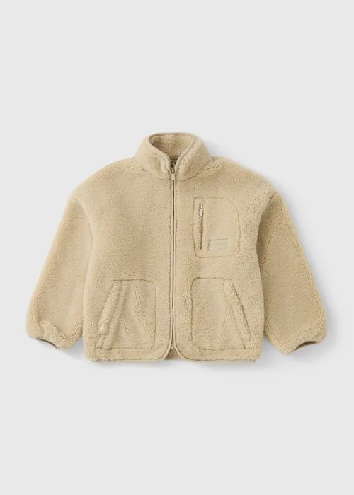 Girls Cream Sports Borg Jacket (7-15 Yrs) - 7 Yrs Image 1