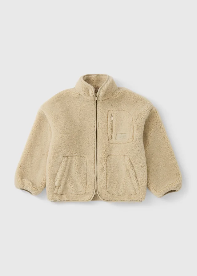 Girls Cream Sports Borg Jacket (7-15 Yrs)