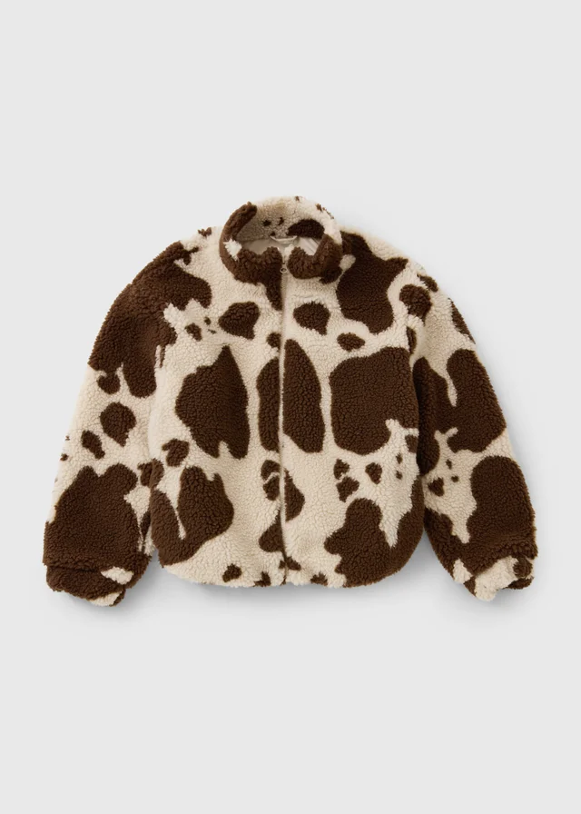 Girls Brown Printed Borg Jacket (7-15yrs)