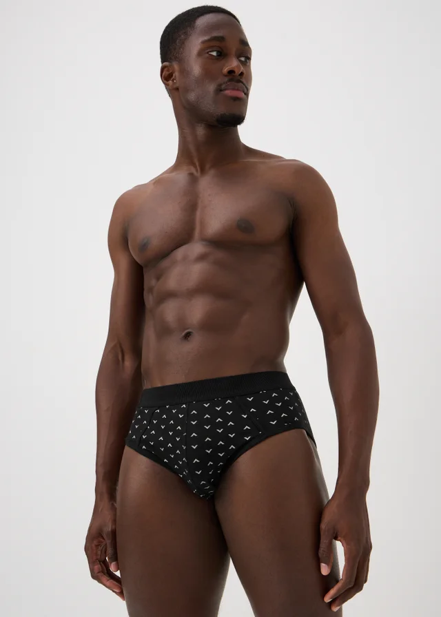 5 Pack Black Geometric Print Briefs