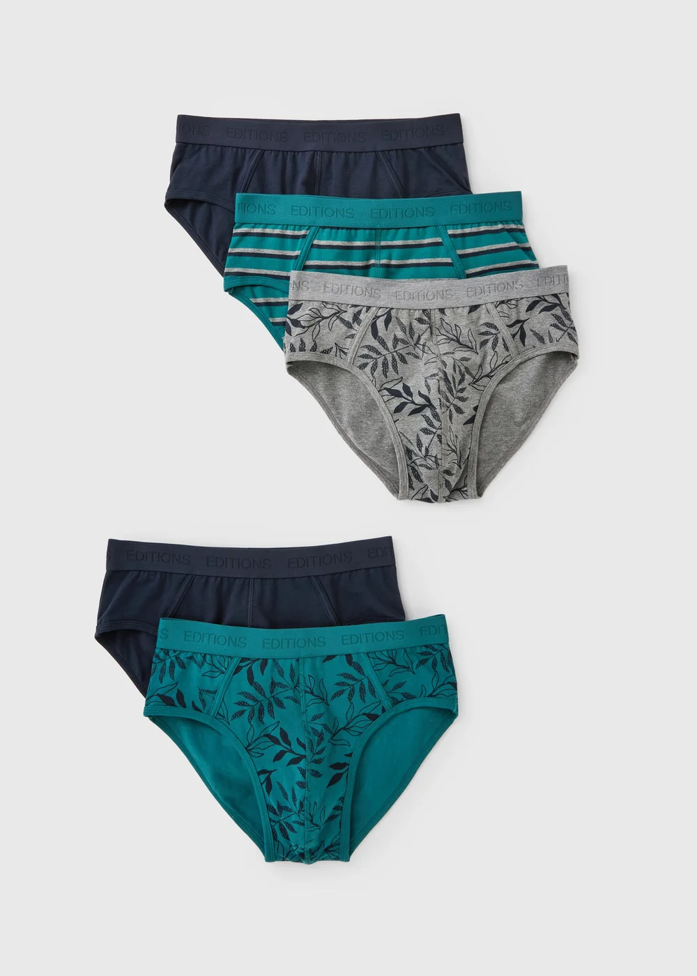 5 Pack Teal Leaf Print Briefs - S Image 1