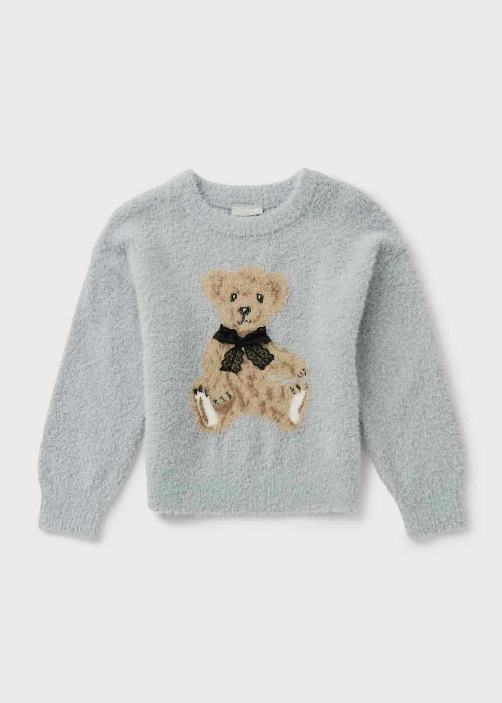 Girls Grey Bear Print Knitted Jumper (7-15yrs) - 7 Yrs Image 1