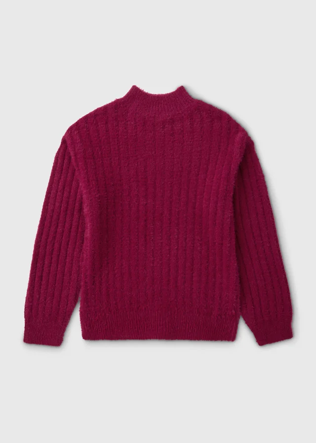 Girls' Burgundy Fluffy Knit Jumper (7-15 Yrs)