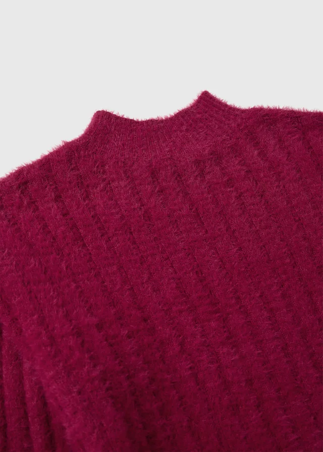 Girls' Burgundy Fluffy Knit Jumper (7-15 Yrs)