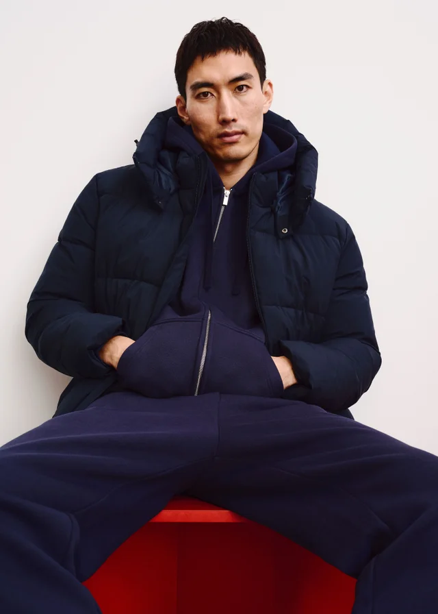 Navy Mid Length Puffa Coat