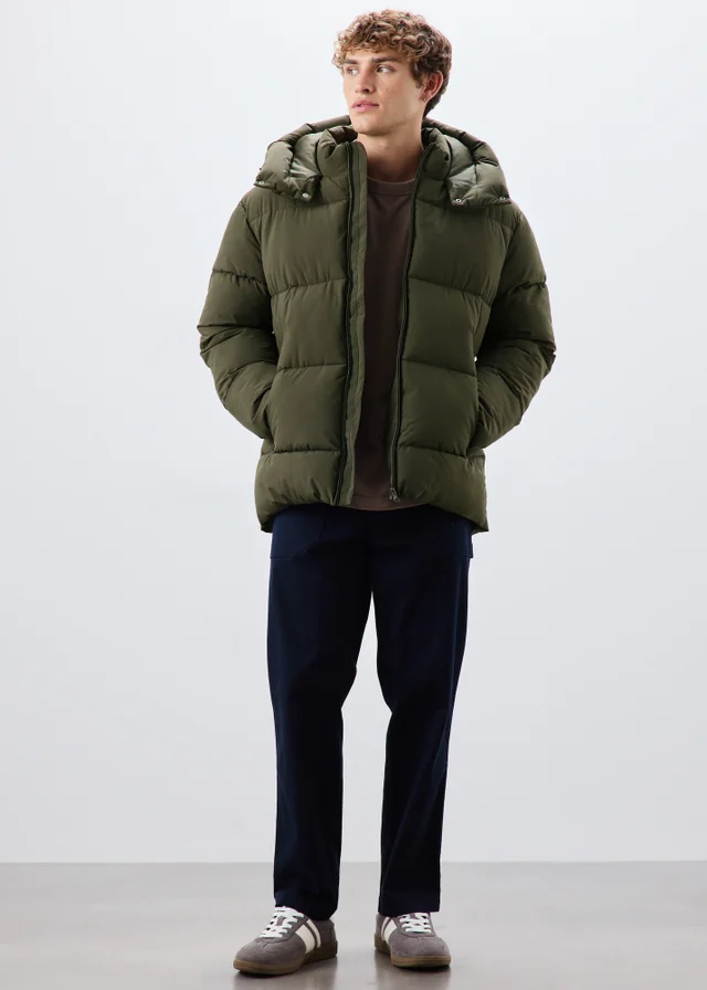 Khaki Mid Length Puffa Coat