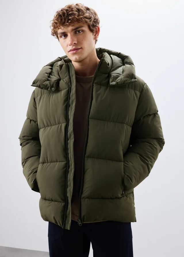 Khaki Mid Length Puffa Coat